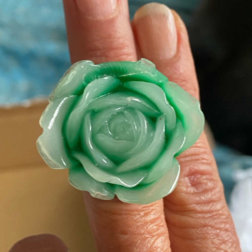 SALE 5/$25 BUNDLES adjustable ring,large translucent mint green celluloid rose